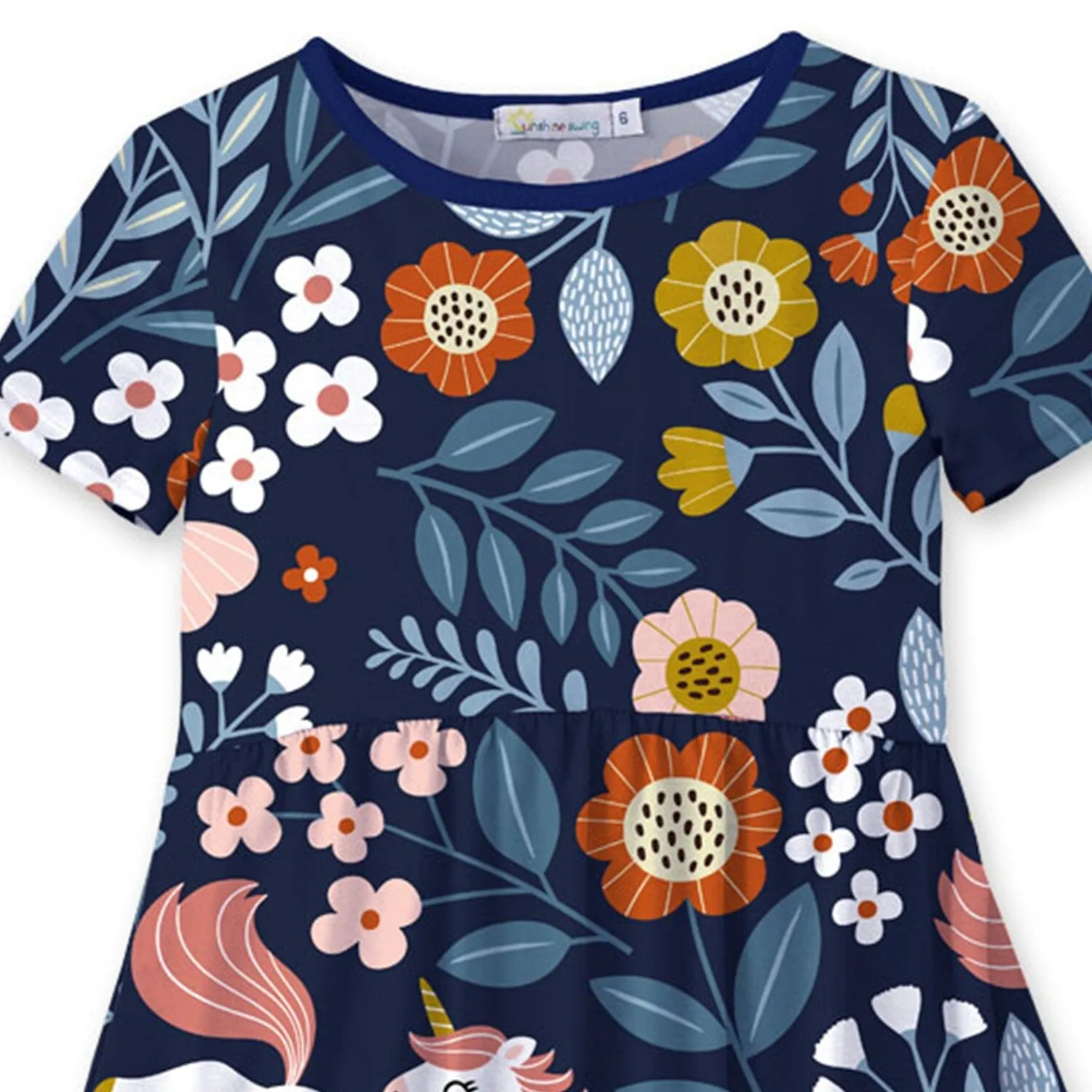 Navy & Pink Floral Horse Print A-Line Dress sold by Zulily product image thumbnail 3