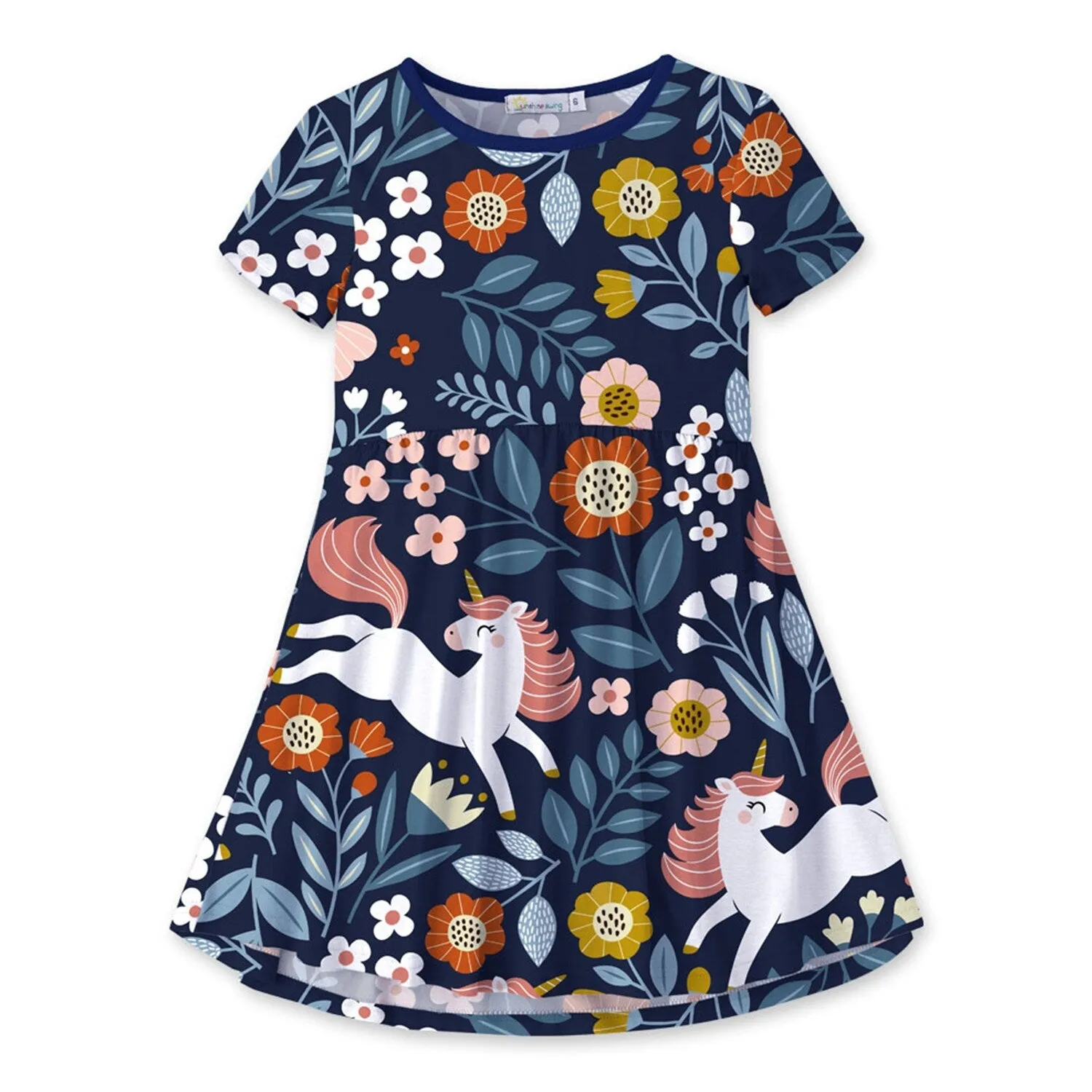 Navy & Pink Floral Horse Print A-Line Dress sold by Zulily product image thumbnail 2