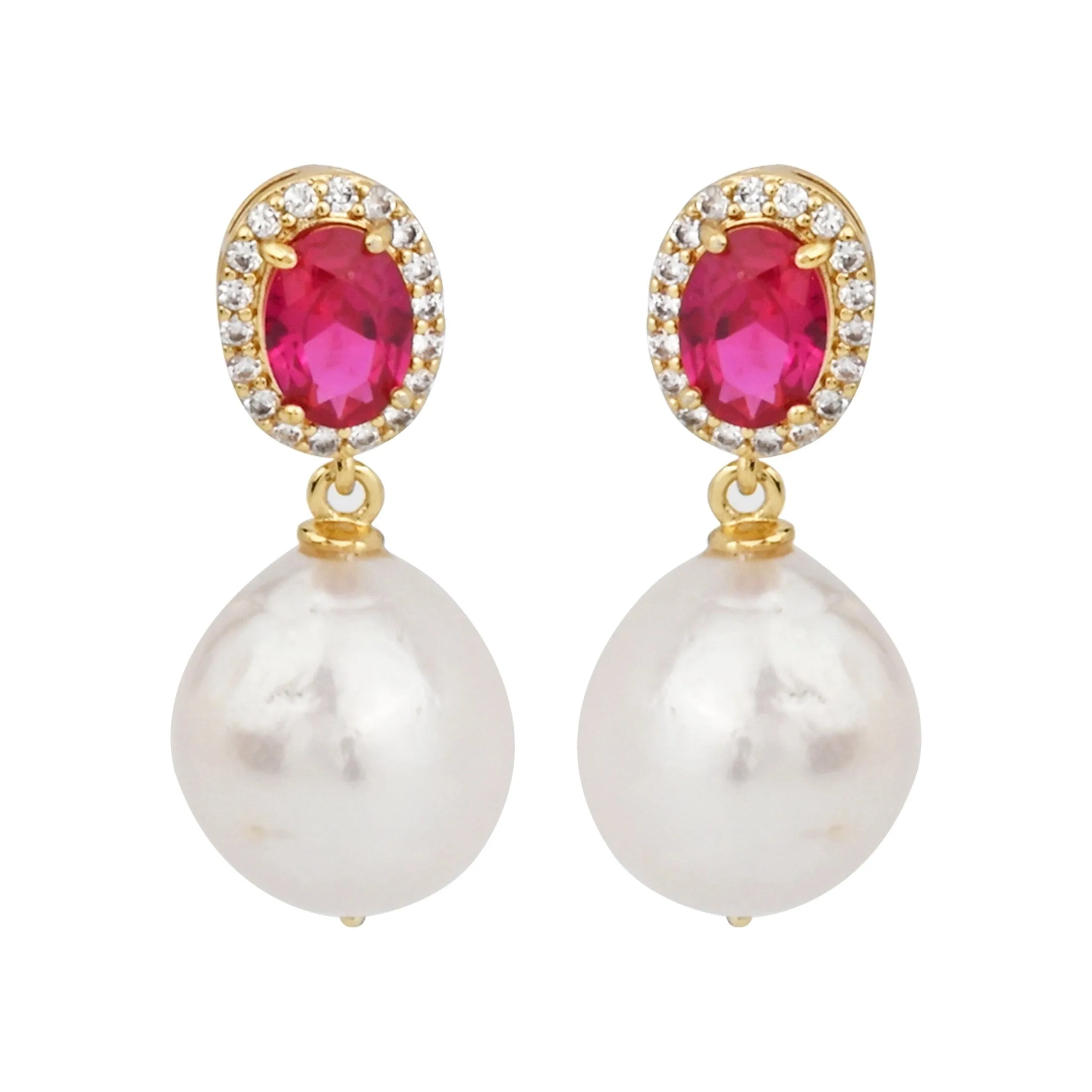 V3 Jewelry 18KT Gold Over Sterling Silver Ruby, Freshwater Pearl and White Topaz Dangle Earrings for Women sold by Zulily product image thumbnail 2