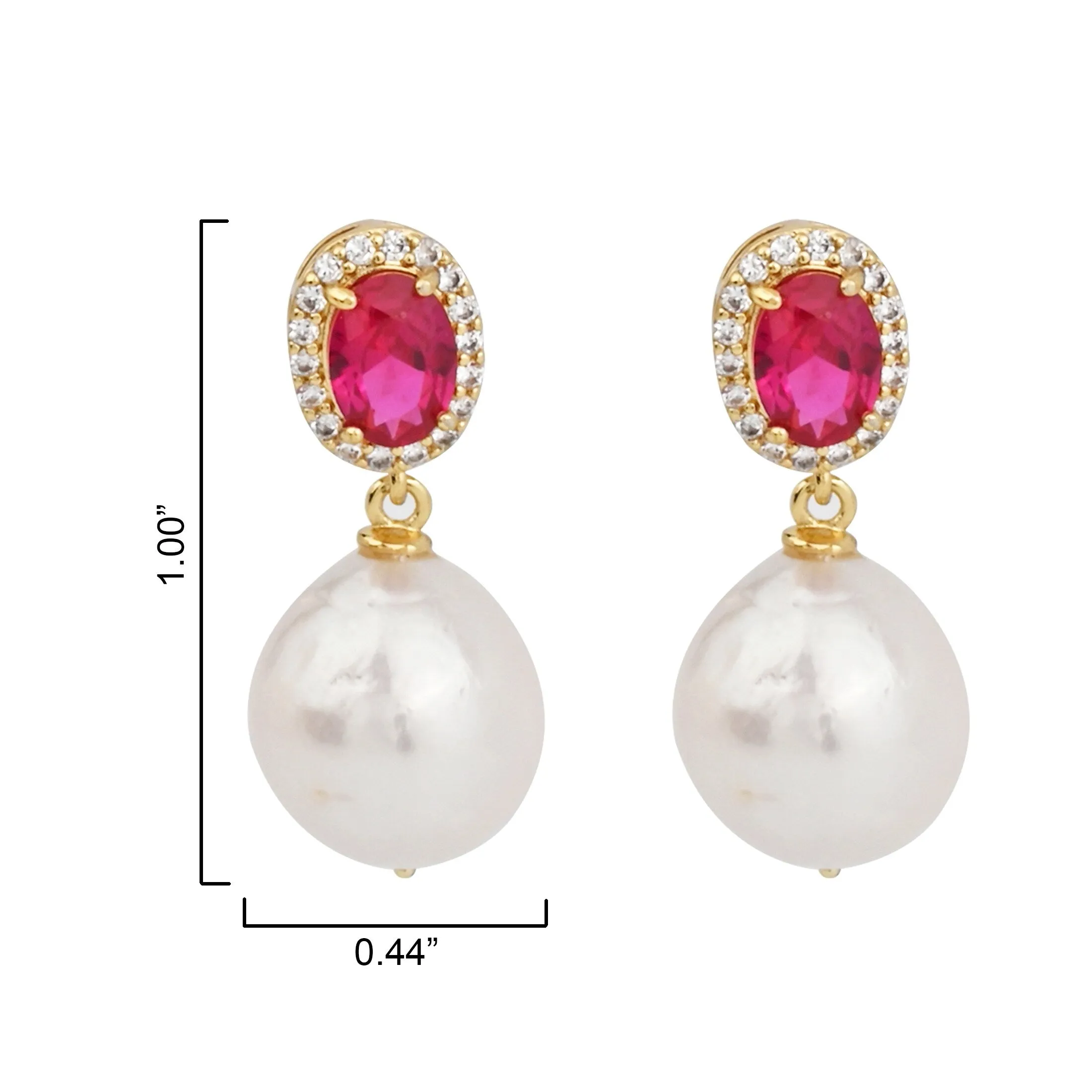 V3 Jewelry 18KT Gold Over Sterling Silver Ruby, Freshwater Pearl and White Topaz Dangle Earrings for Women sold by Zulily product image thumbnail 4