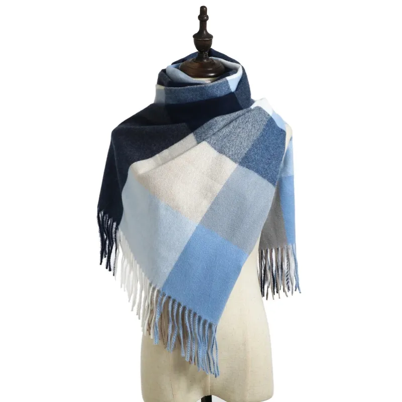 Cosy Plaid Scarf With Tassels in Grey Steel sold by Zulily