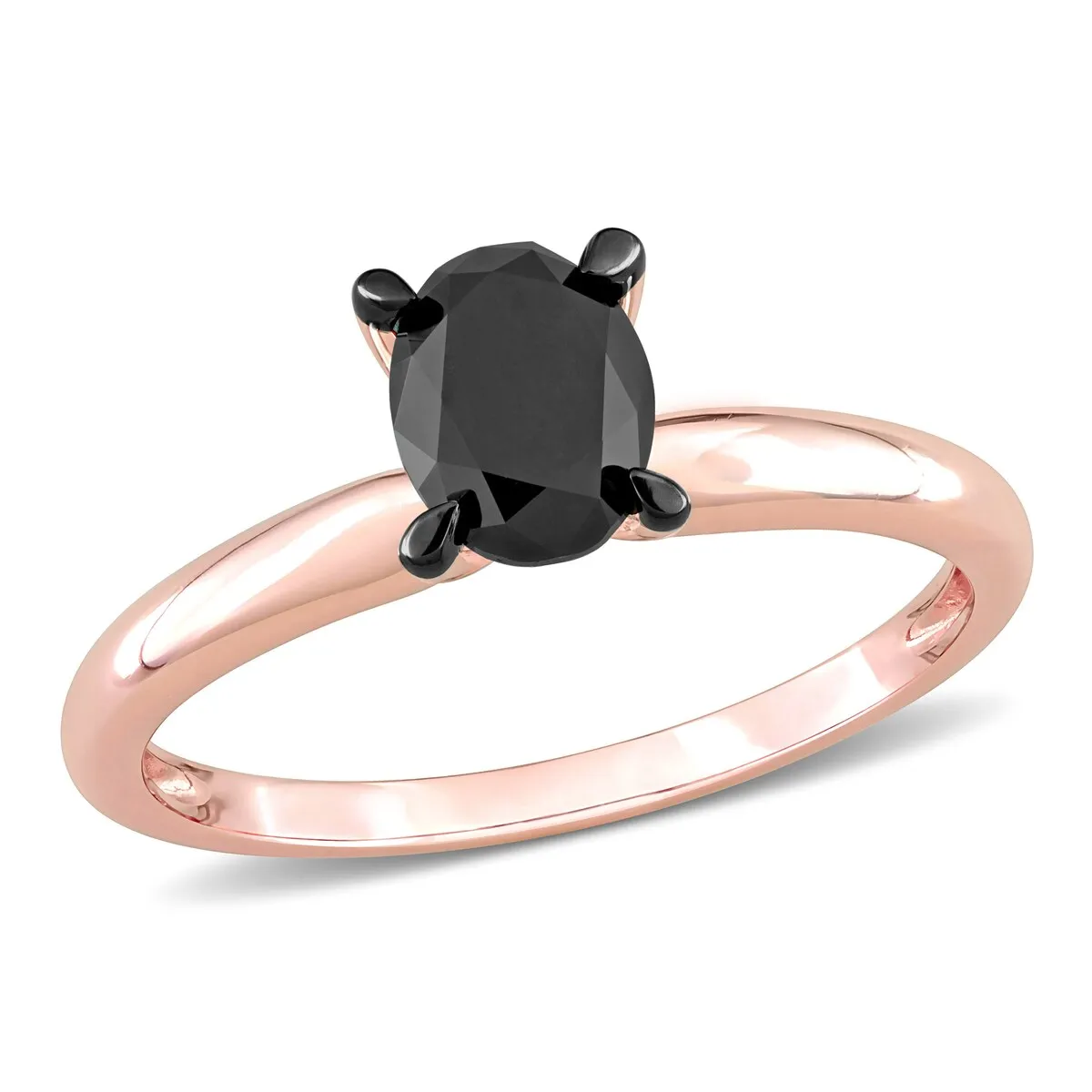 Miadora 1ct TDW Oval-cut Black Diamond Solitaire Engagement Ring in 14k Rose Gold sold by Zulily product image thumbnail 2
