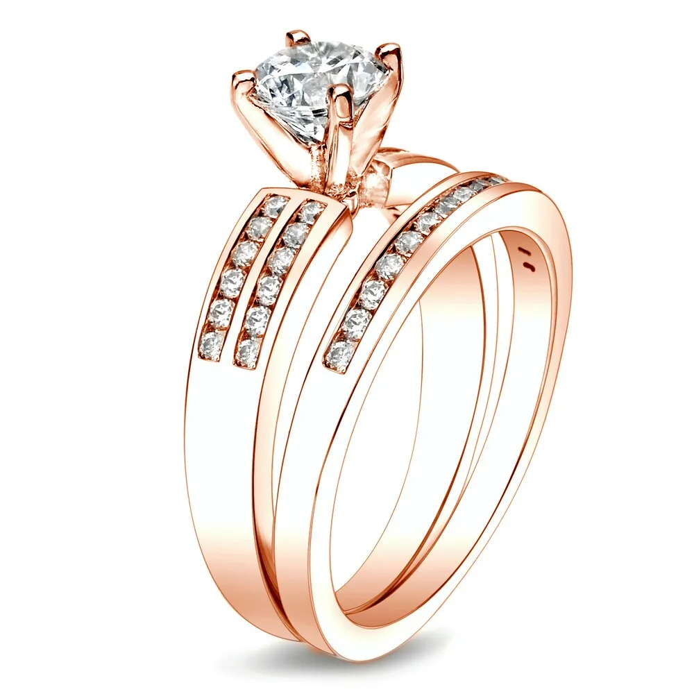 Auriya 14k Rose Gold 1ctw Round Diamond Engagement Ring Set sold by Zulily product image thumbnail 2