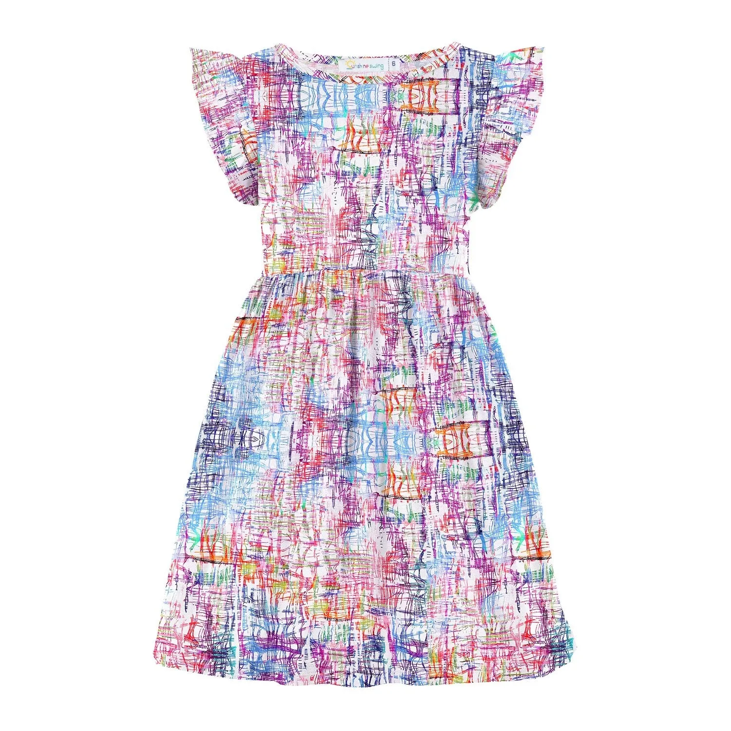 Multi Color Abstract Print Angel-Sleeve A-Line Dress sold by Zulily