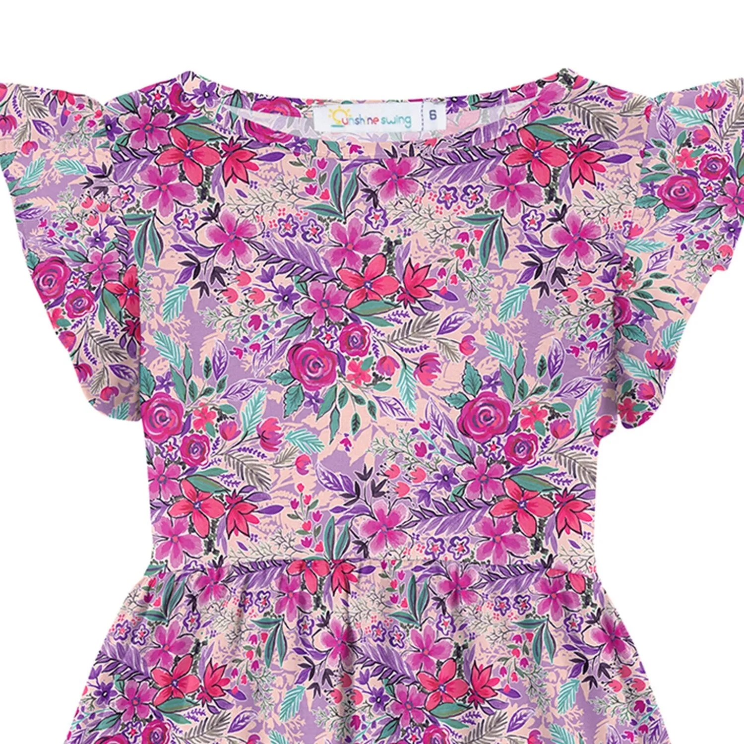 Fuchsia Floral Leaf Print Angel-Sleeve A-Line Dress sold by Zulily product image thumbnail 2