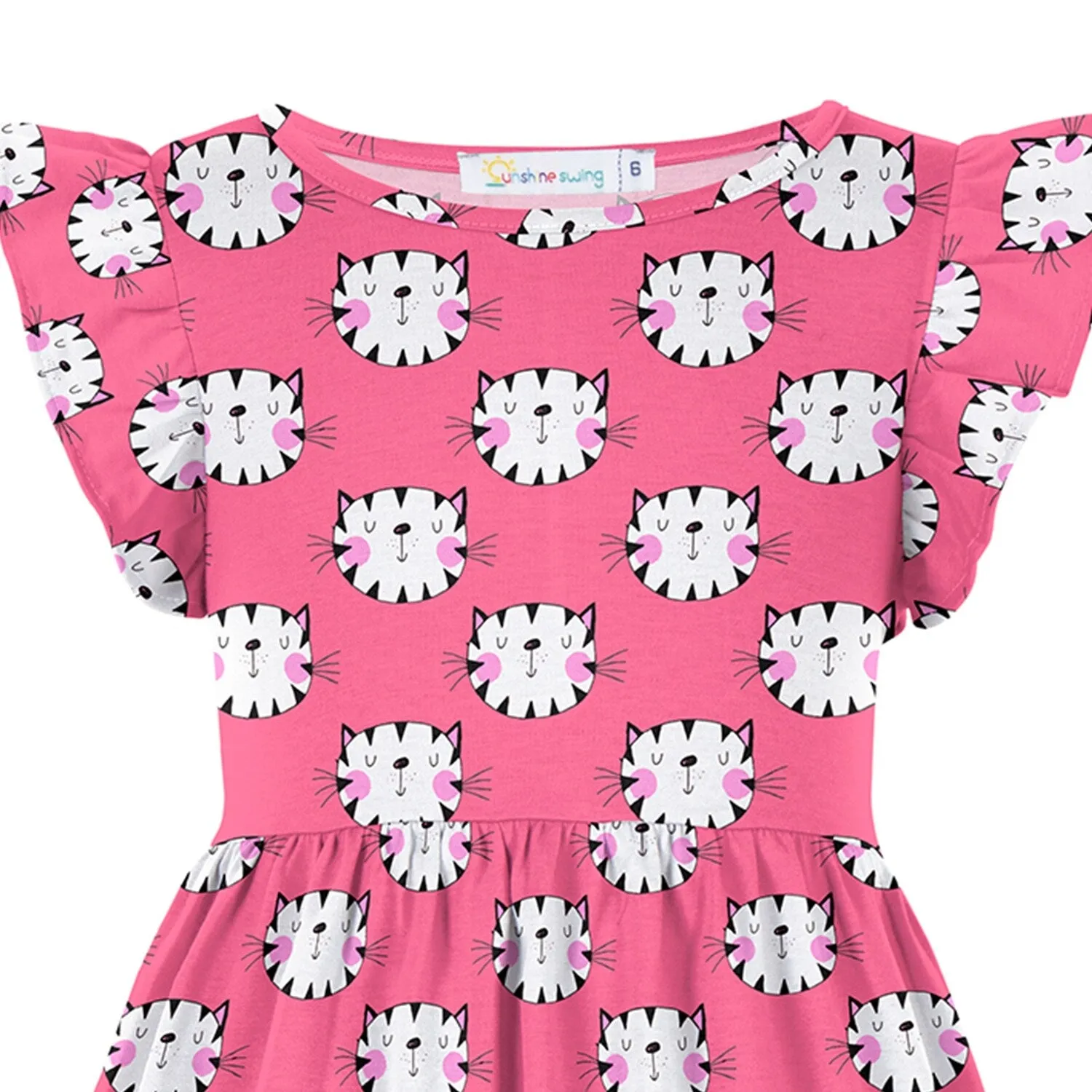 Pink Cat Face Print Angel-Sleeve A-Line Dress sold by Zulily product image thumbnail 2