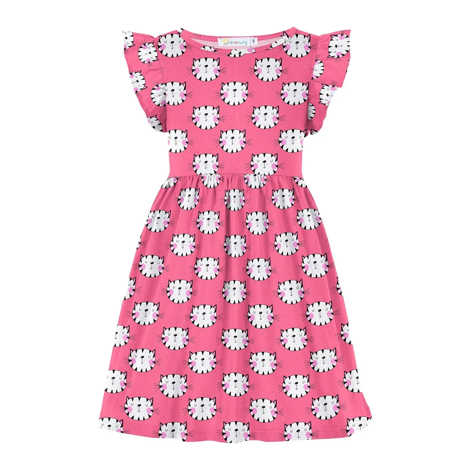 Pink Cat Face Print Angel-Sleeve A-Line Dress sold by Zulily