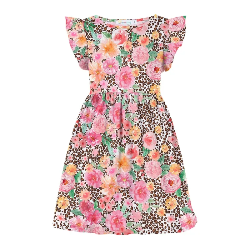 Pink Watercolor Floral & Leopard Print Angel-Sleeve A-Line Dress sold by Zulily
