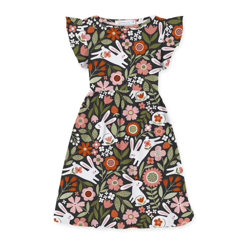 Pink & Green Floral Bunny Print Angel-Sleeve A-Line Dress sold by Zulily