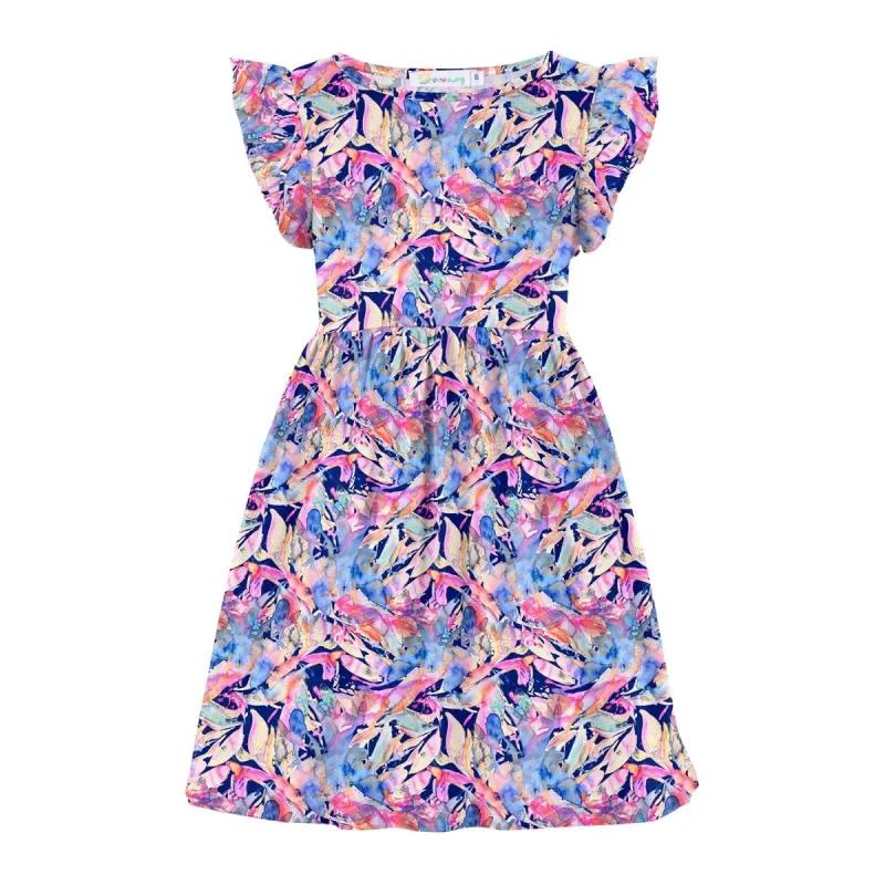 Pink & Blue Watercolor Print Angel-Sleeve A-Line Dress sold by Zulily