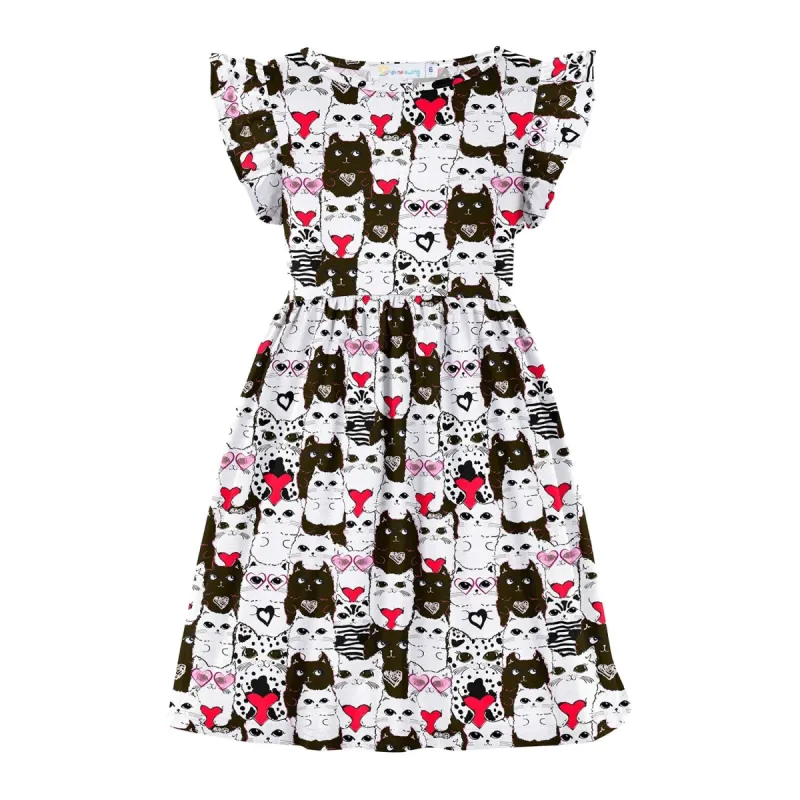 White & Black Cat Print Angel-Sleeve A-Line Dress sold by Zulily