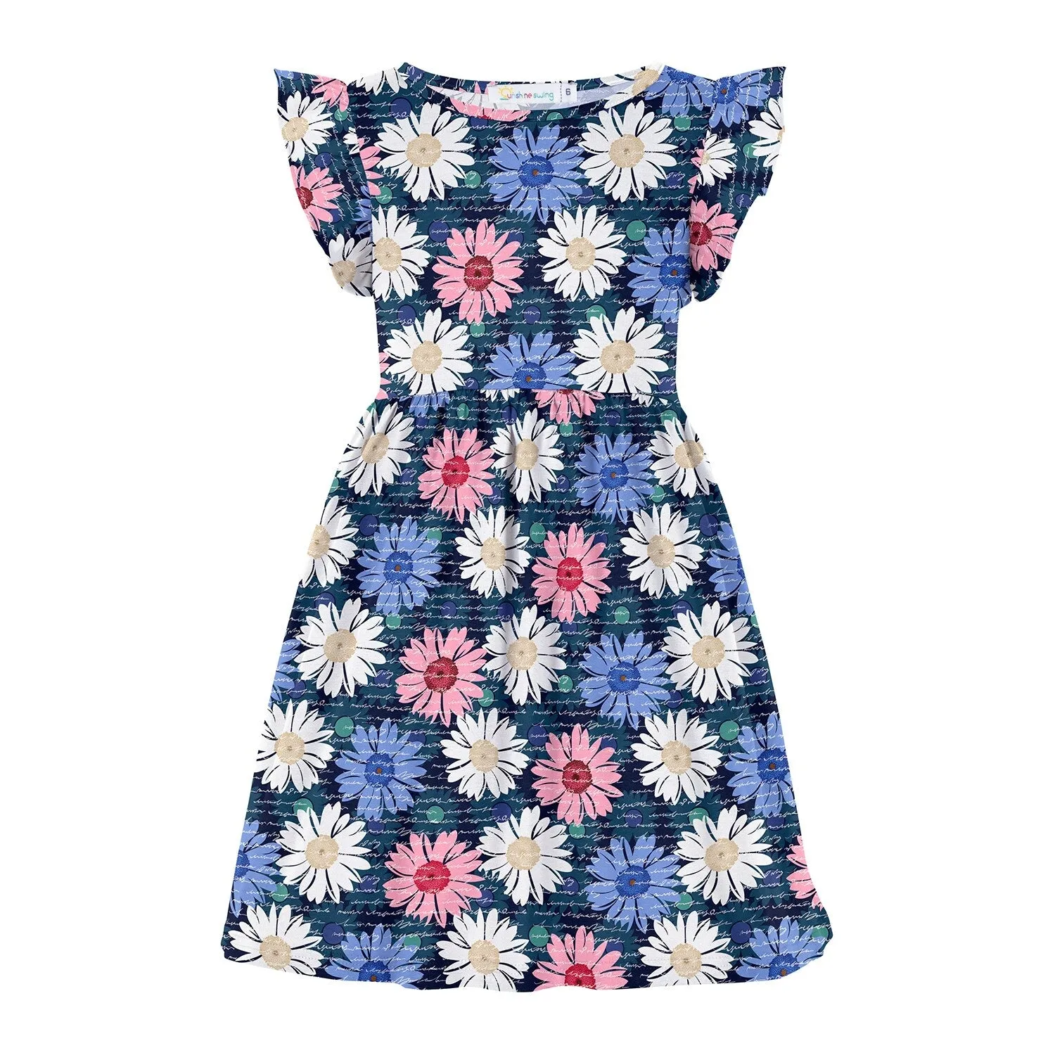 Blue & Pink Daisy Print Angel-Sleeve A-Line Dress sold by Zulily