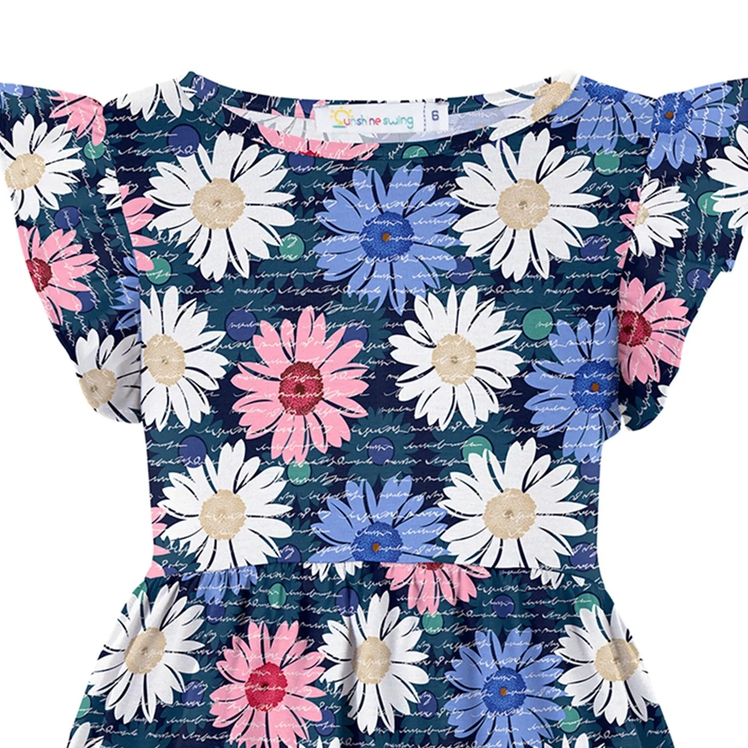 Blue & Pink Daisy Print Angel-Sleeve A-Line Dress sold by Zulily product image thumbnail 2