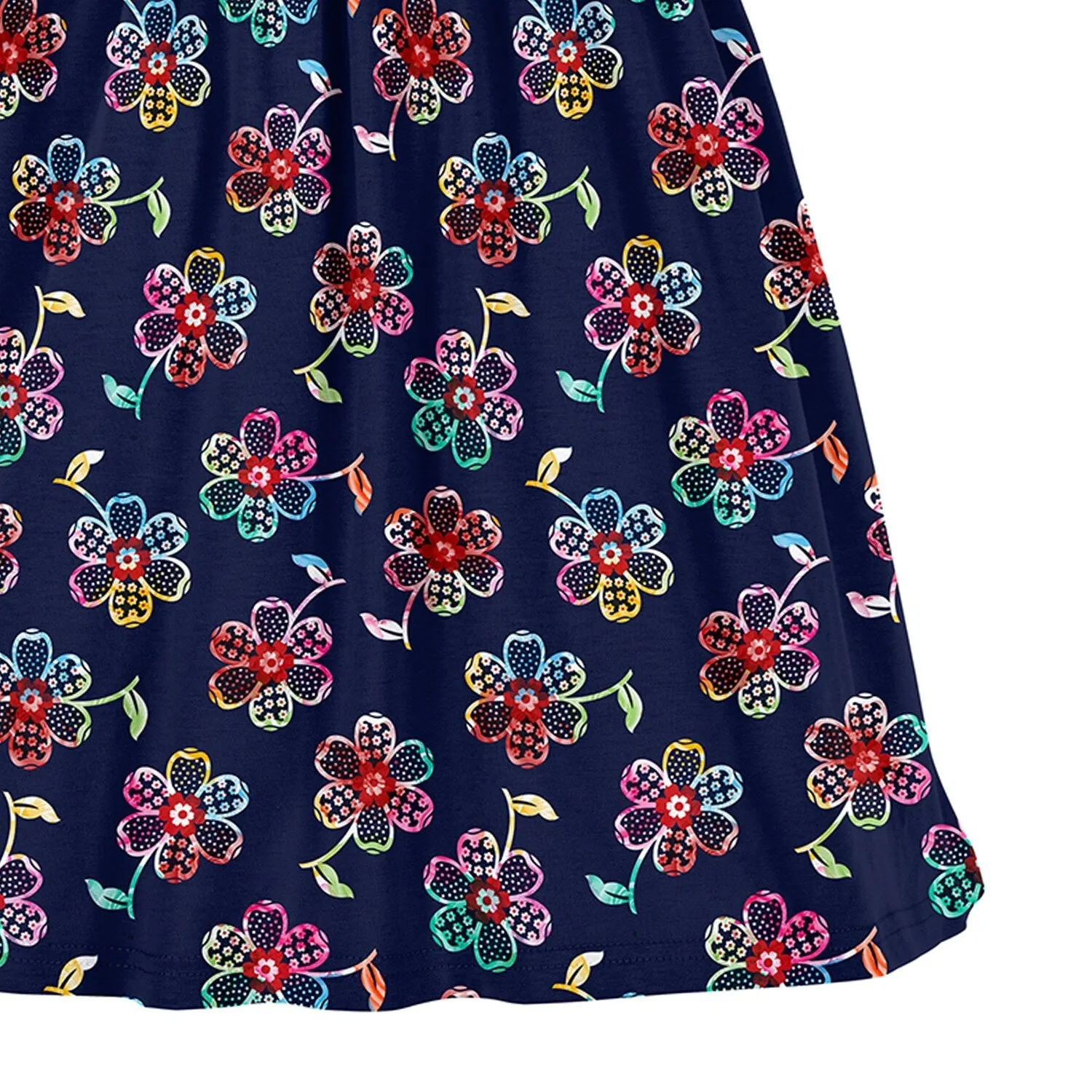 Navy & Multi Color Floral Print Angel-Sleeve A-Line Dress sold by Zulily product image thumbnail 3