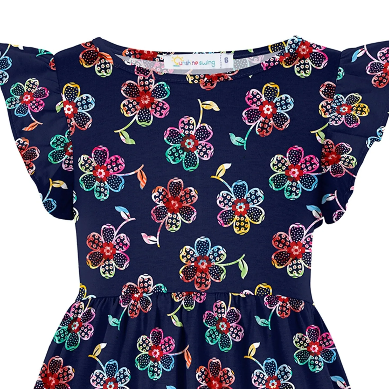 Navy & Multi Color Floral Print Angel-Sleeve A-Line Dress sold by Zulily product image thumbnail 2