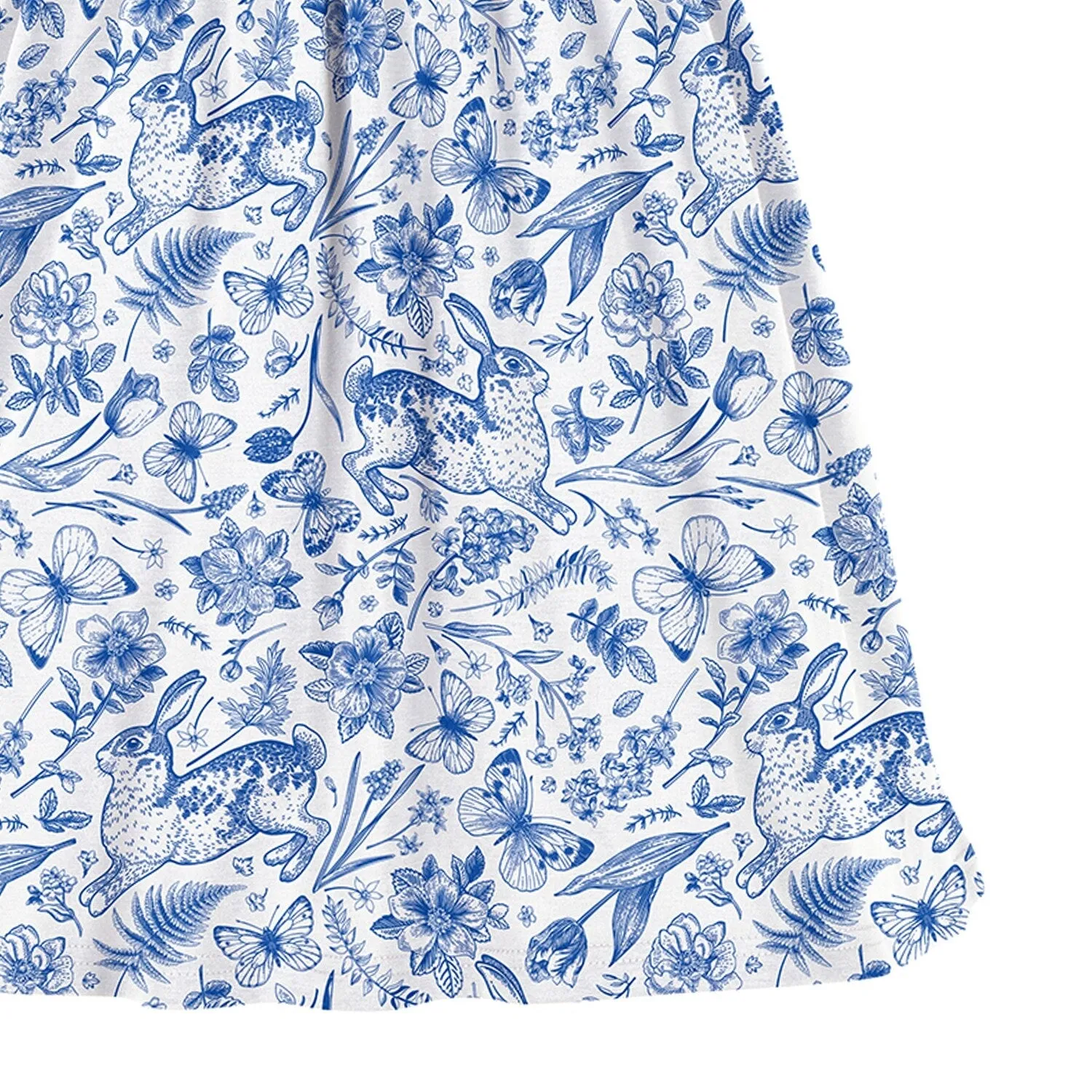 White & Blue Floral Bunny Print Angel-Sleeve A-Line Dress sold by Zulily product image thumbnail 3