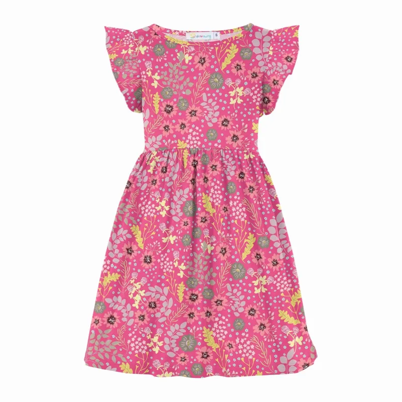 Pink & Yellow Floral Leaf Print Angel-Sleeve A-Line Dress sold by Zulily