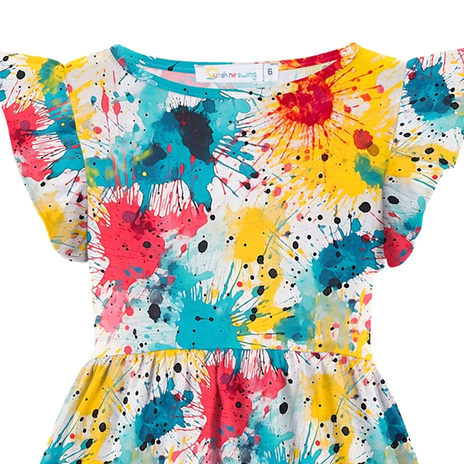 Teal & Yellow Splatter Print Angel-Sleeve A-Line Dress sold by Zulily product image thumbnail 2