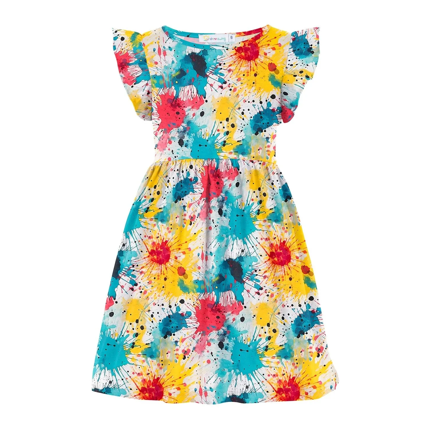 Teal & Yellow Splatter Print Angel-Sleeve A-Line Dress sold by Zulily