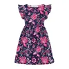 Dark Navy & Pink Floral Print Angel-Sleeve A-Line Dress sold by Zulily
