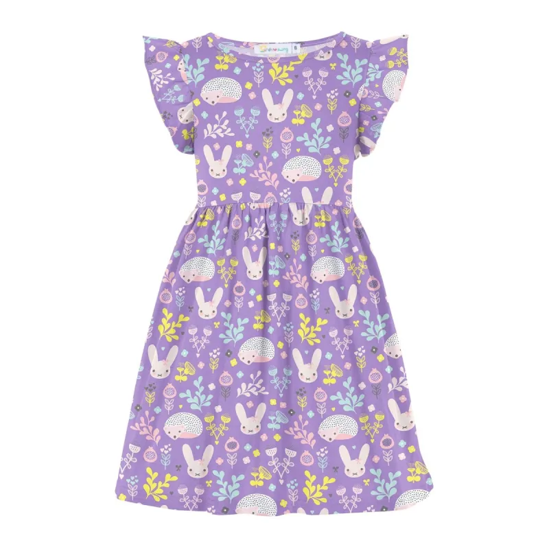 Purple Floral Bunny Print Angel-Sleeve A-Line Dress sold by Zulily
