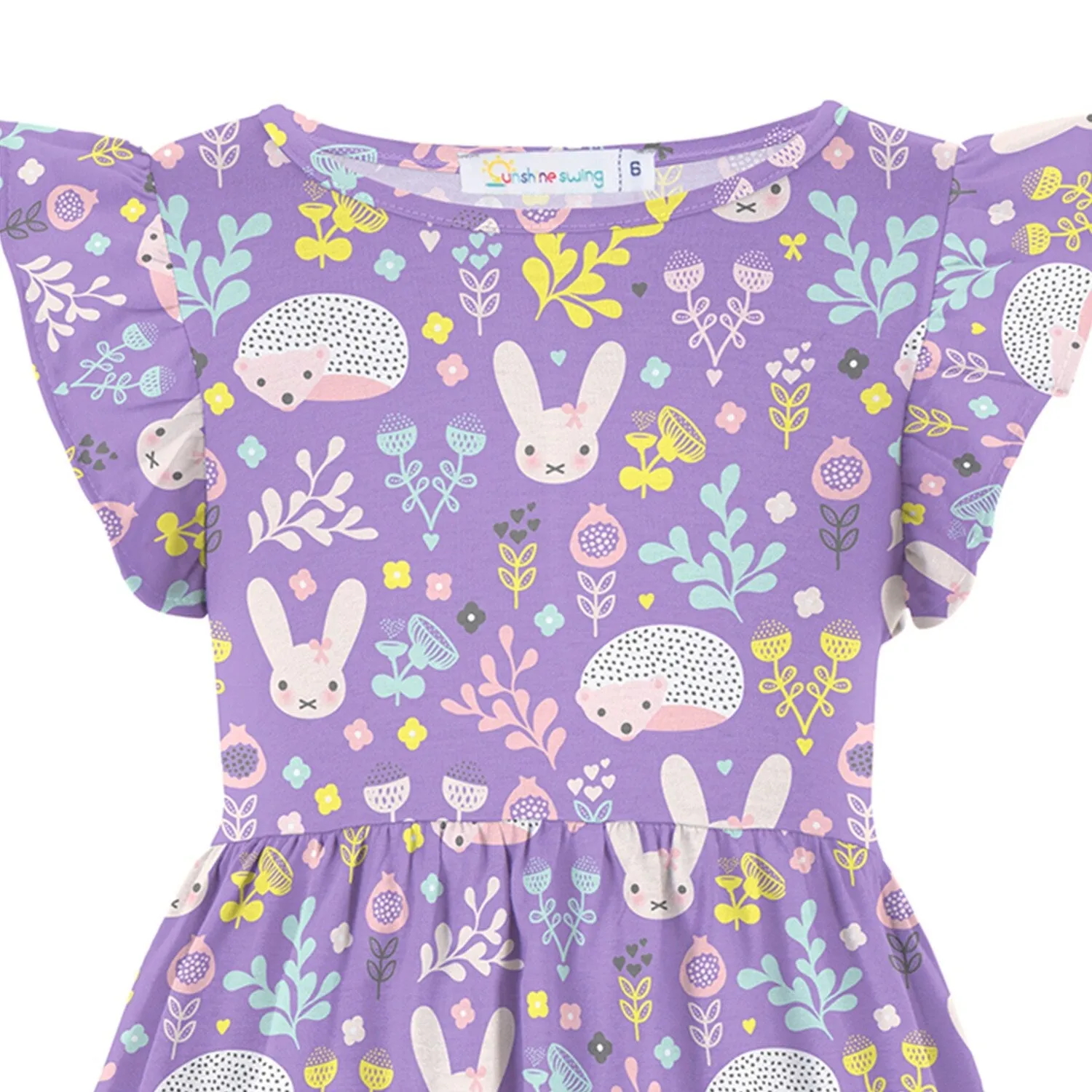 Purple Floral Bunny Print Angel-Sleeve A-Line Dress sold by Zulily product image thumbnail 2