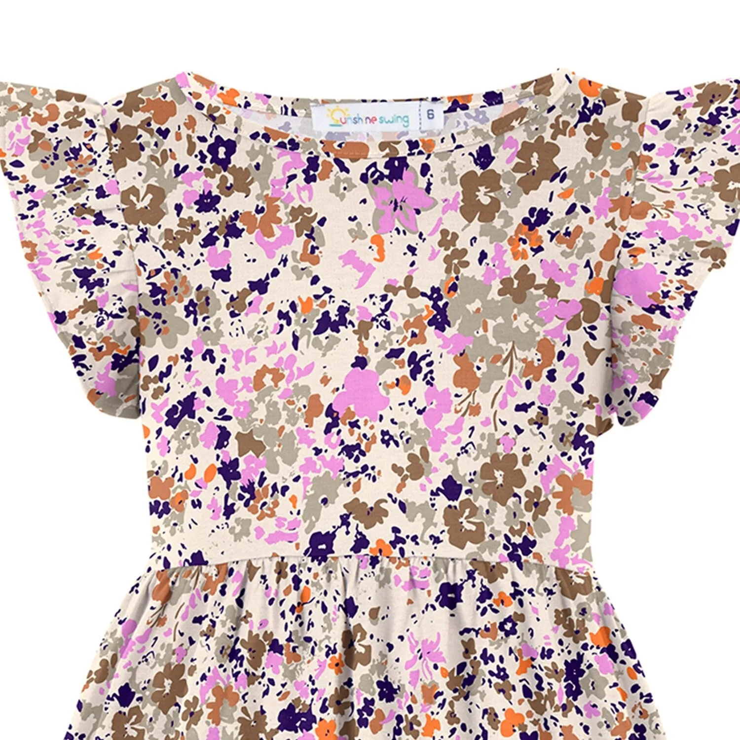 Beige & Pink Watercolor Floral Print Angel-Sleeve A-Line Dress sold by Zulily product image thumbnail 2