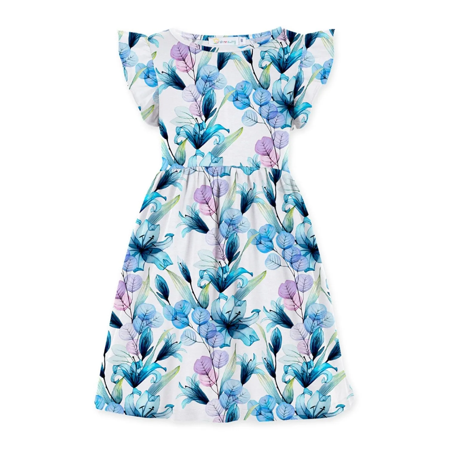 Blue & Purple Floral Leaf Print Angel-Sleeve A-Line Dress sold by Zulily
