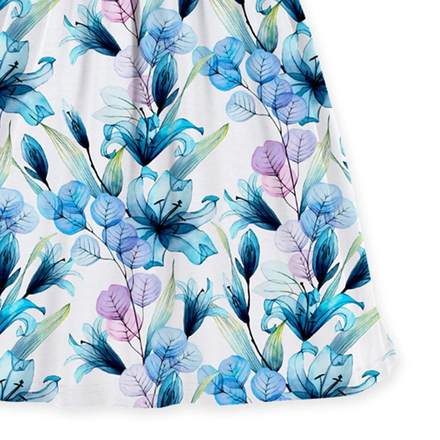 Blue & Purple Floral Leaf Print Angel-Sleeve A-Line Dress sold by Zulily product image thumbnail 3