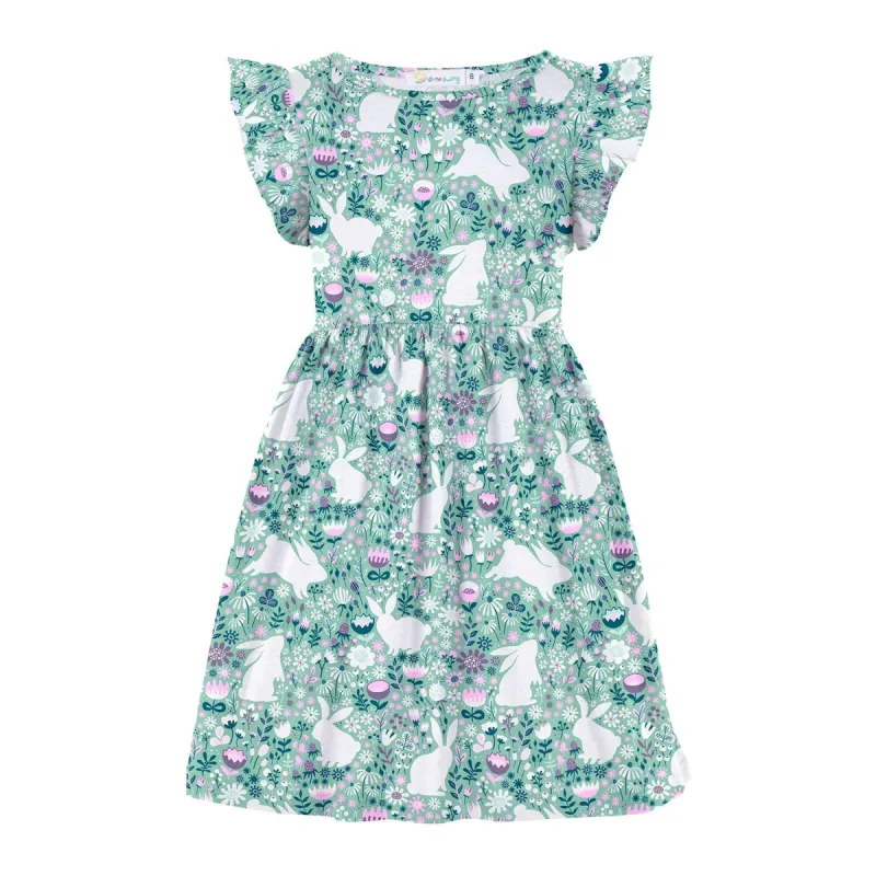 Light Green Floral Bunny Print Angel-Sleeve A-Line Dress sold by Zulily