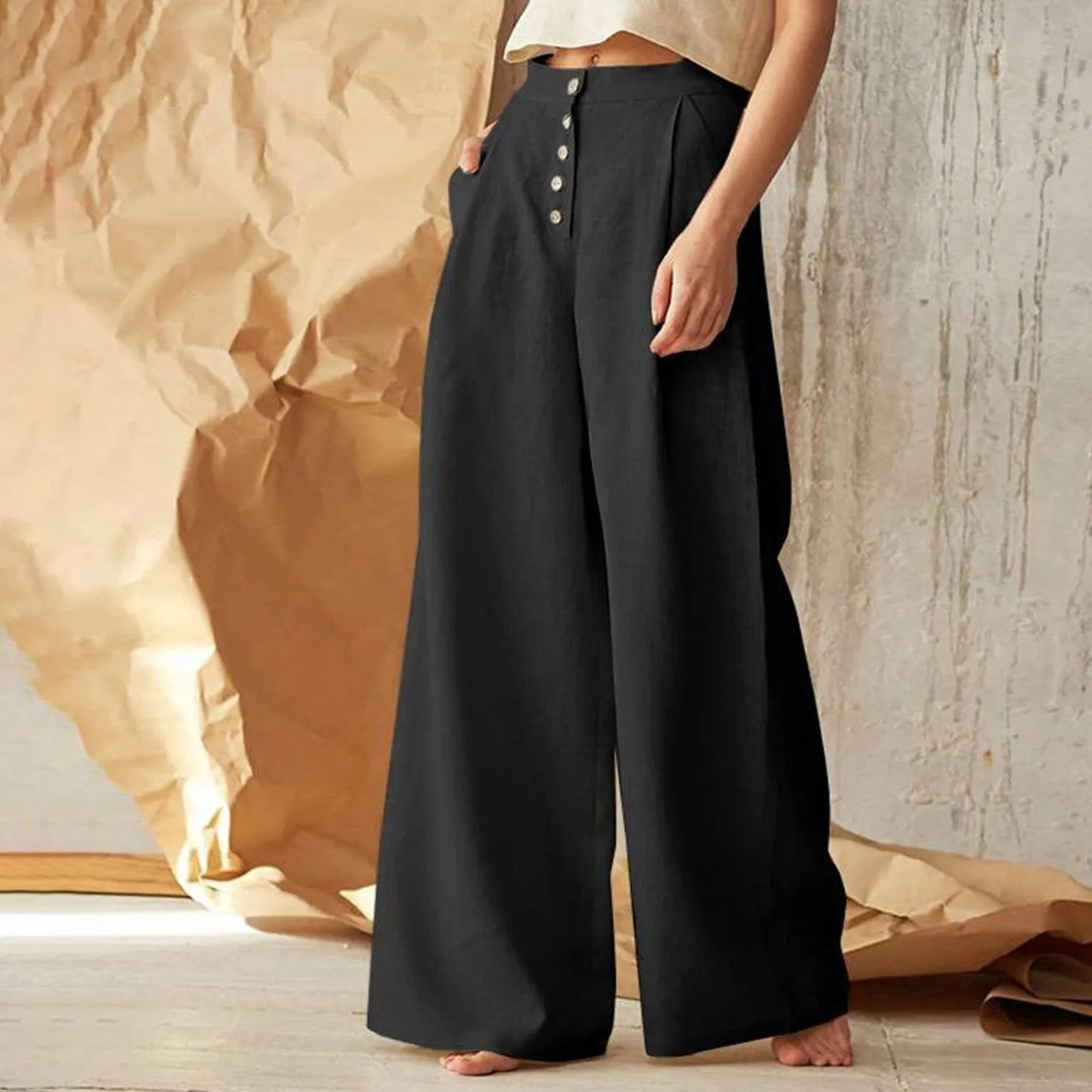 Black High Waist Wide Leg Pants sold by Zulily product image thumbnail 2