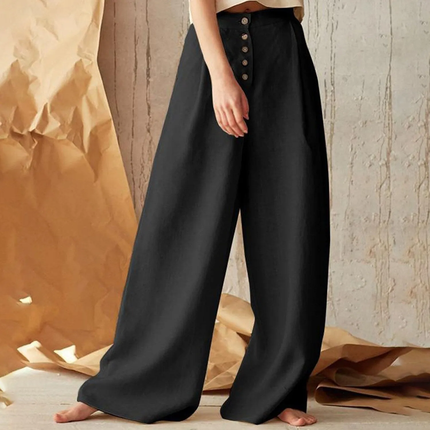 Black High Waist Wide Leg Pants sold by Zulily