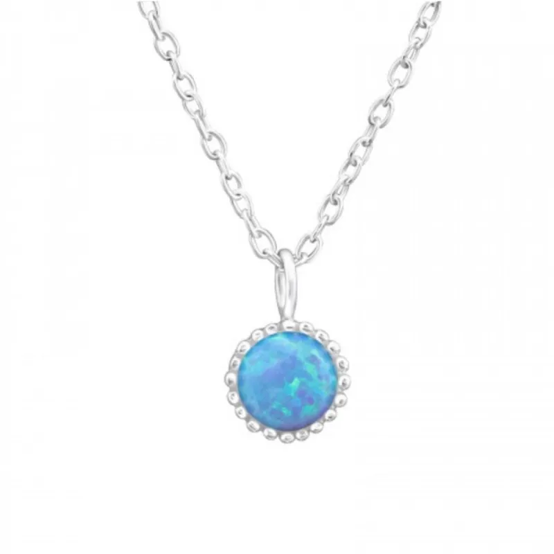 Sterling Silver Blue Opal Dainty Circle Pendant Necklace - Ag Sterling sold by Zulily