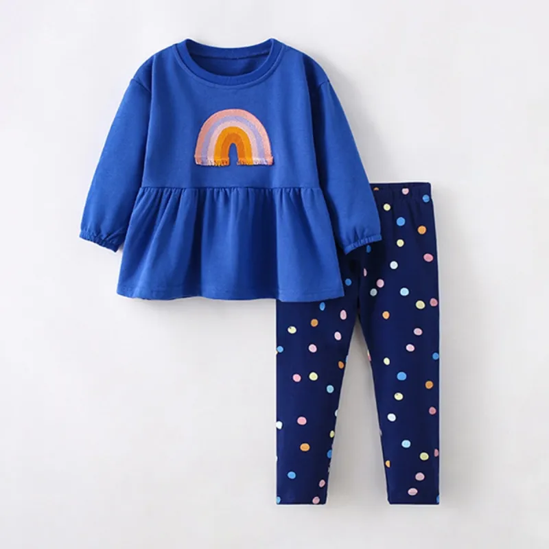 Blue Rainbow Ruffle-Hem Top & Polka Dot Pants made by Zulily