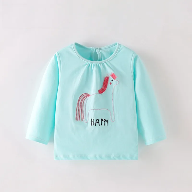Light Blue Horse Round Neck Long Sleeve Top sold by Zulily