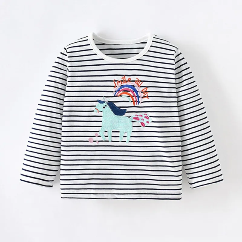 White & Black Stripe & Horse Round Neck Long Sleeve Top sold by Zulily