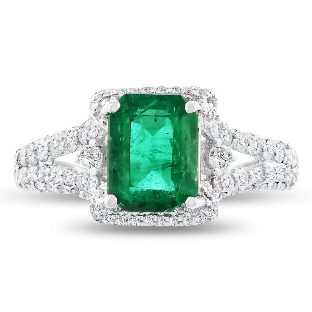 Auriya 14k White Gold 1 9/10ct Emerald-Cut Emerald and 5/8ct TDW Diamond Halo Engagement Ring sold by Zulily product image thumbnail 2