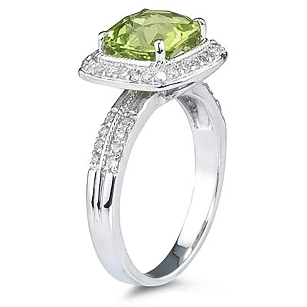 2 1/2 Carat Cushion Cut Peridot & Diamond Ring in 14K White Gold sold by Zulily product image thumbnail 2