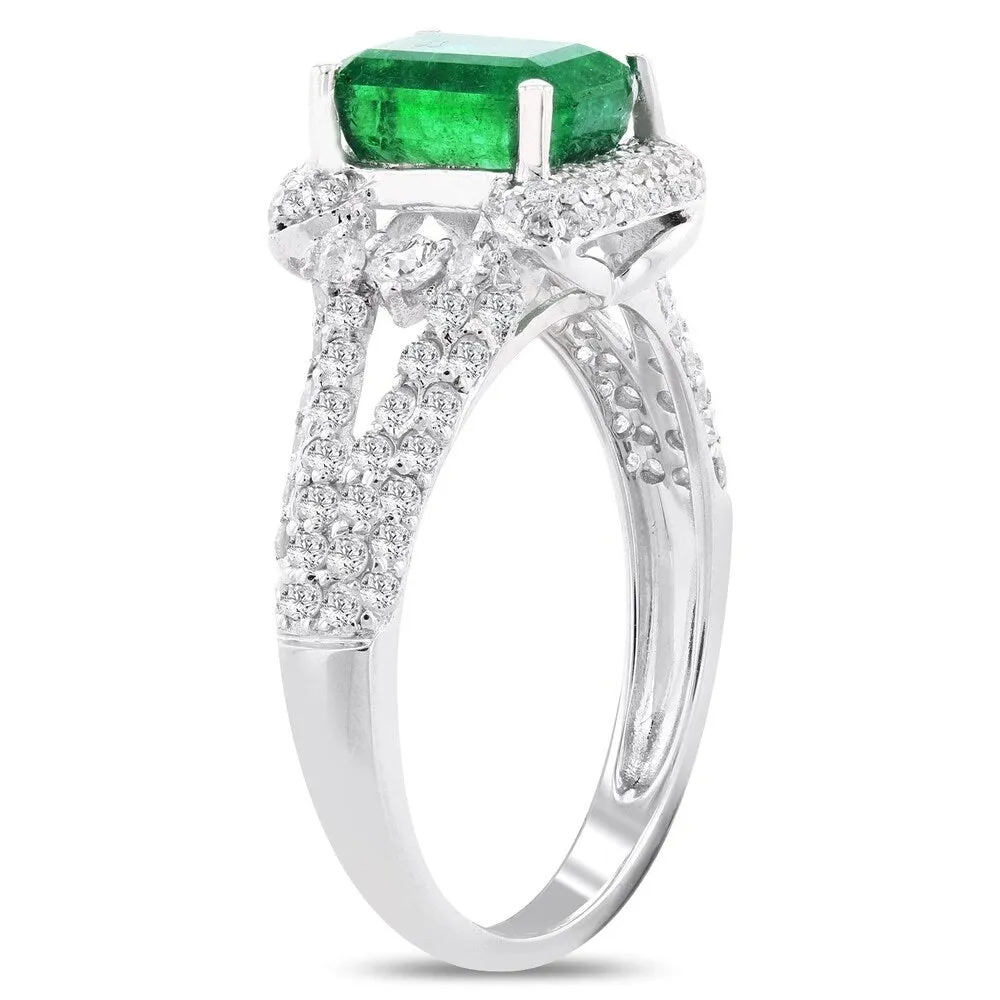 Auriya 14k White Gold 1 9/10ct Emerald-Cut Emerald and 5/8ct TDW Diamond Halo Engagement Ring sold by Zulily product image thumbnail 3