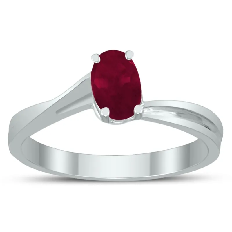Solitaire Oval 6X4MM Ruby Gemstone Twist Ring in 10K White Gold sold by Zulily