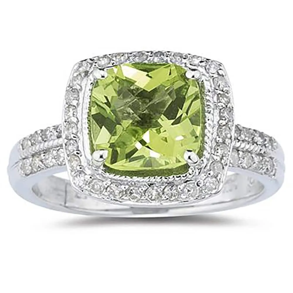 2 1/2 Carat Cushion Cut Peridot & Diamond Ring in 14K White Gold sold by Zulily