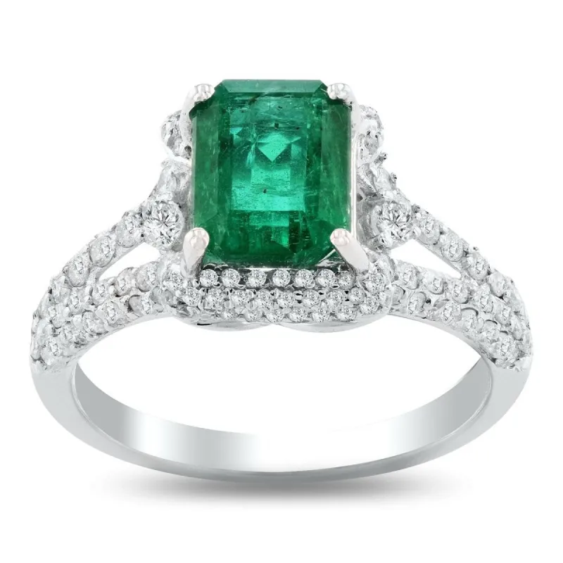 Auriya 14k White Gold 1 9/10ct Emerald-Cut Emerald and 5/8ct TDW Diamond Halo Engagement Ring sold by Zulily