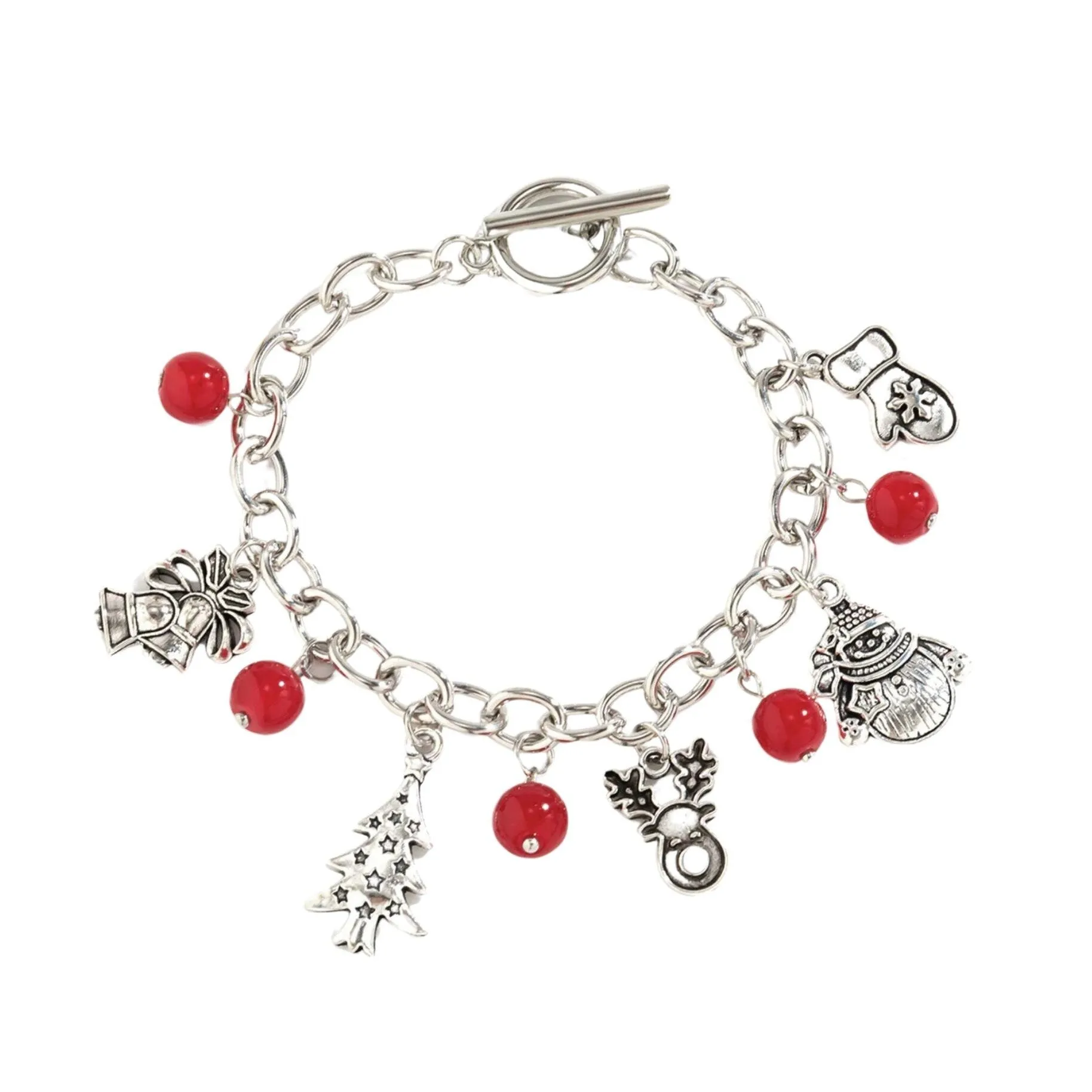 Silvertone & Red Beaded Christmas Charm Bracelet sold by Zulily product image thumbnail 4