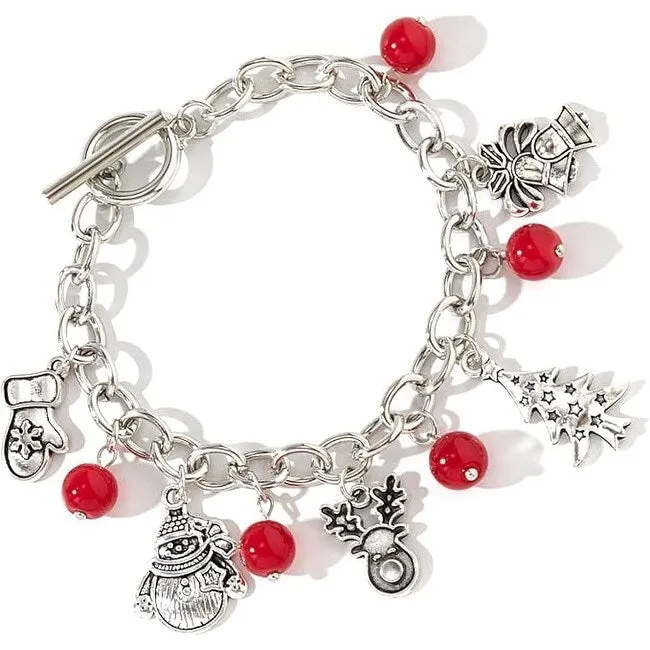 Silvertone & Red Beaded Christmas Charm Bracelet sold by Zulily