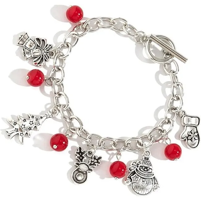 Silvertone & Red Beaded Christmas Charm Bracelet sold by Zulily product image thumbnail 3