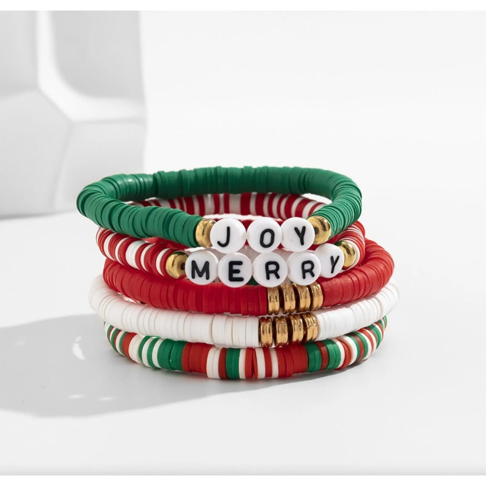 Red, White & Green Joy & Merry Beaded Bracelet Set sold by Zulily product image thumbnail 2