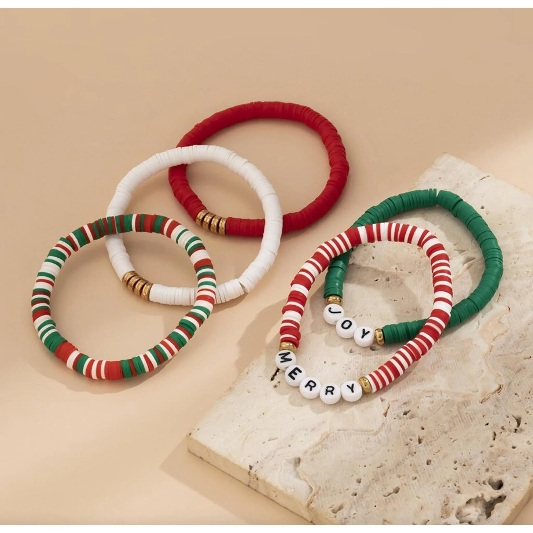Red, White & Green Joy & Merry Beaded Bracelet Set sold by Zulily product image thumbnail 3