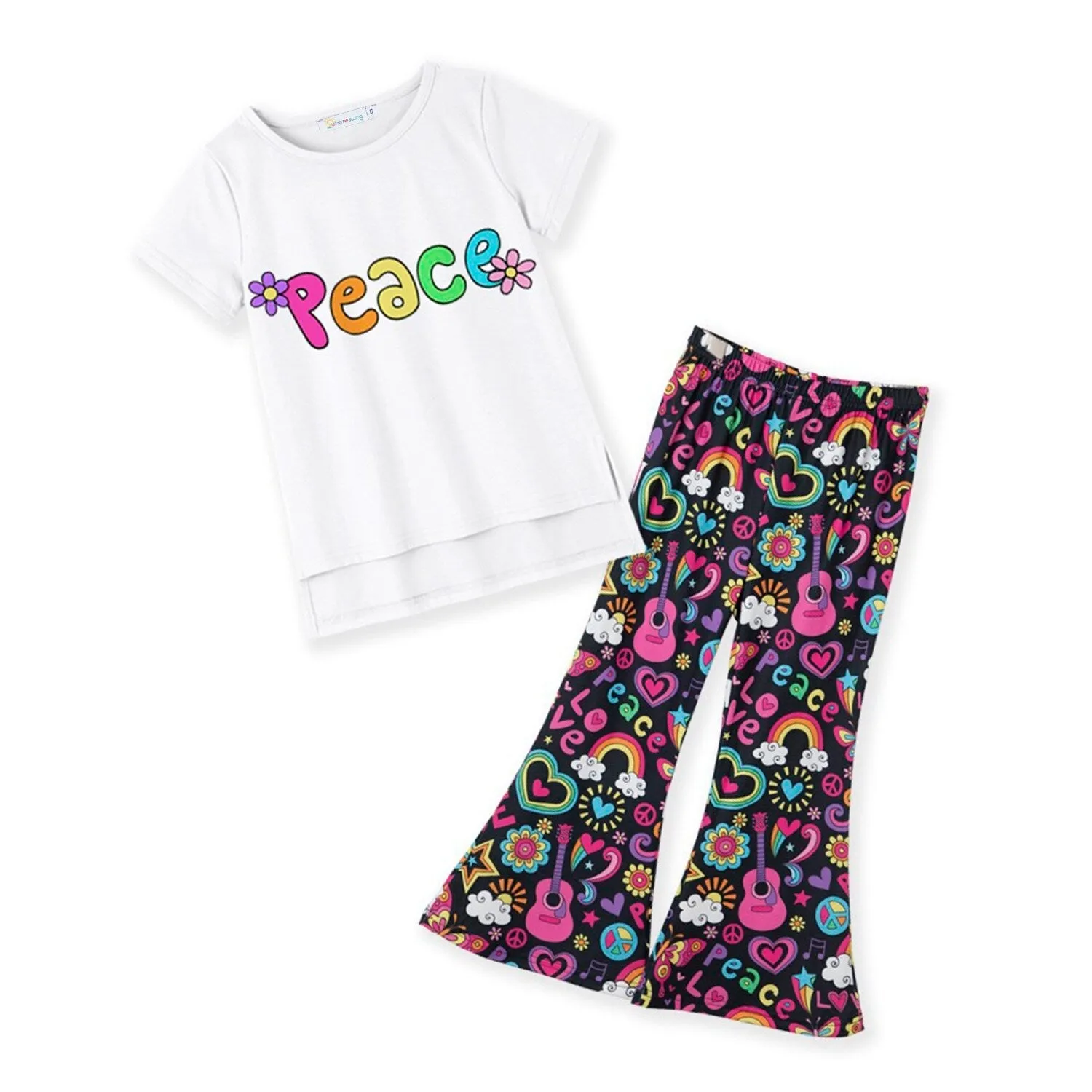 White "Peace" Tunic & Flare Pants sold by Zulily