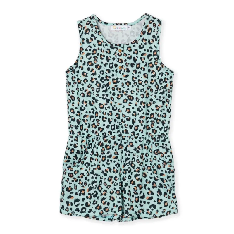 Light Green Leopard Pocket Romper sold by Zulily