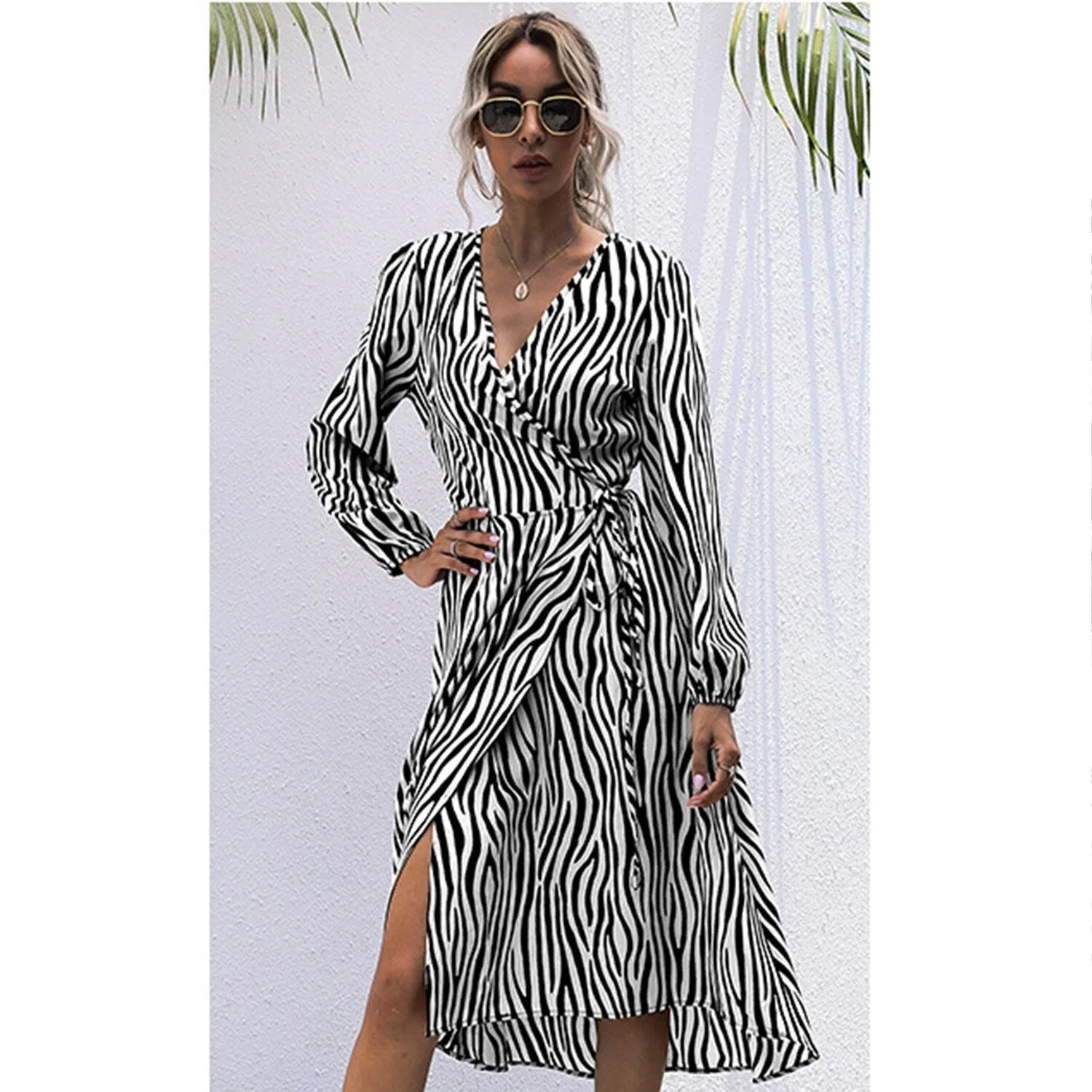 Black Zebra Print Wrap Dress sold by Zulily product image thumbnail 2